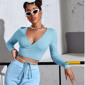 NWOT- Surplice Neck Belted Top & Biker Short Set